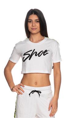 T-SHIRT M/CORTA CROP CON ZEBRA TAPE WHITE / BIANCO